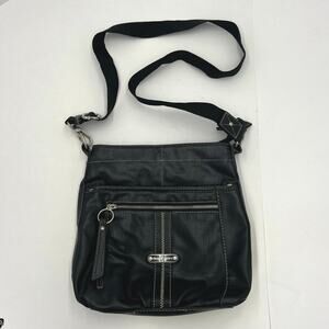 Franco Sarto Womens Black Leather Purse Crossbody Bag Pockets Adjustable Strap